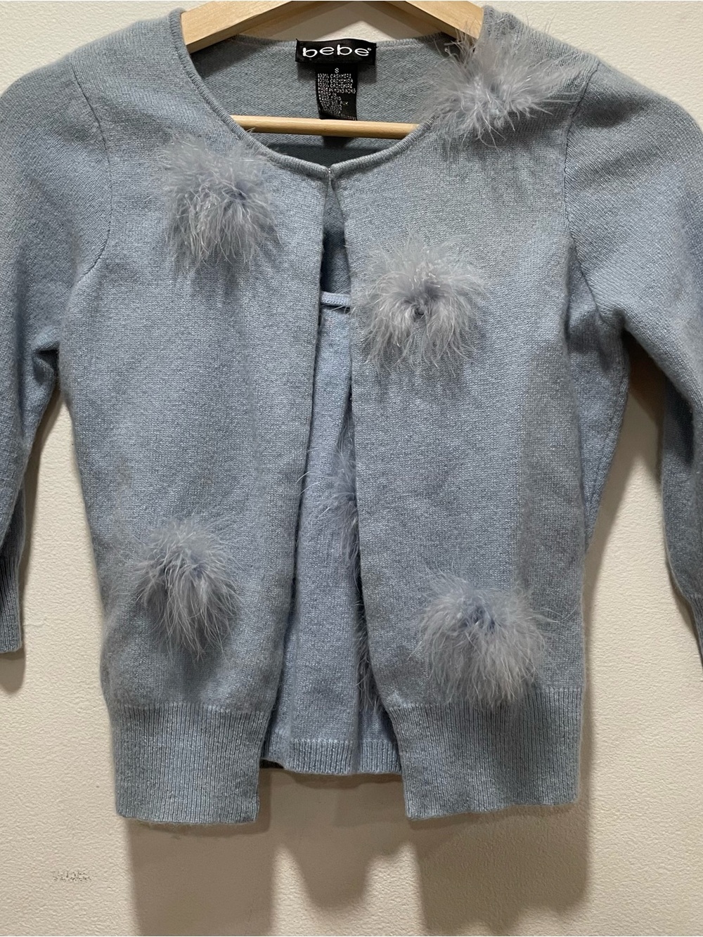 bebe Light Blue Pom-Pom Cardigan